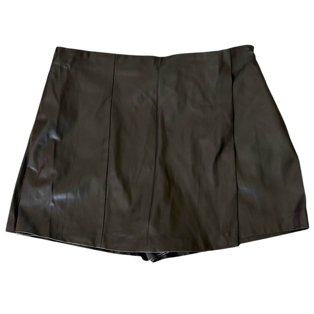 LN Jason Wu Black Vegan Leather Mini Wrap Front Skort - L